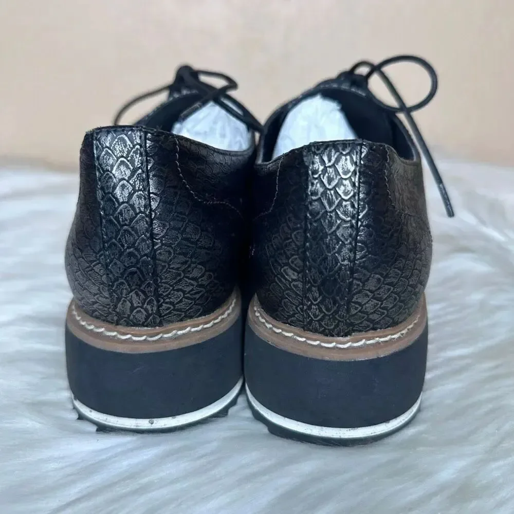 Exé Platform Loafers Metallic Black Scale Print Size 41